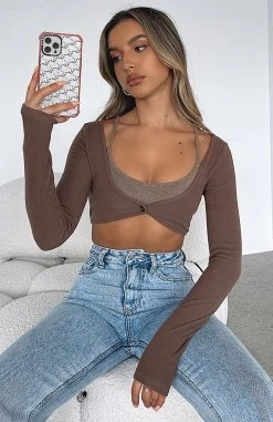 White Fox Boutique AU Have It Your Own Way Two Piece Crop Mocha