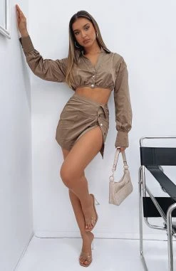 White Fox Boutique AU Heard A Rumour Mini Skirt Mocha