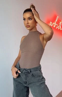 White Fox Boutique AU Clothing Her Moment Bodysuit Mocha