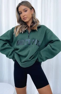 White Fox Boutique AU High Standard Zip Front Sweater Forest Green Clothing