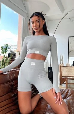 White Fox Boutique AU Activewear Making Moves Seamless High Waisted Shorts Smoke