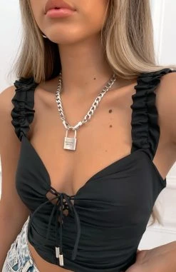 White Fox Boutique AU Locked Up Necklace Silver Restocked