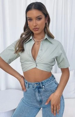 White Fox Boutique AU Can't Forget You Crop Shirt Sage