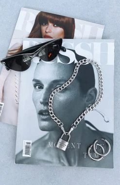 White Fox Boutique AU Locked Up Necklace Silver Restocked