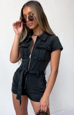 White Fox Boutique AU Summer Of Love Playsuit Acid Black Clothing