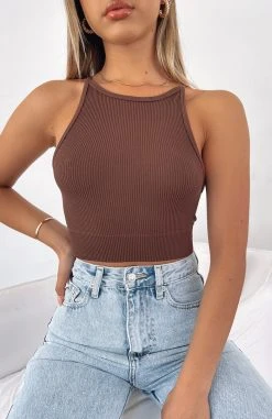 White Fox Boutique AU Only Want You Crop Chocolate Tops