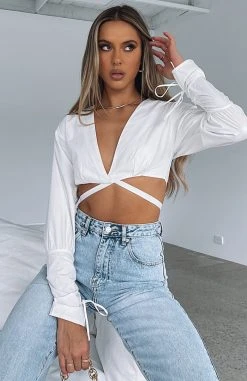 White Fox Boutique AU Beauty Secrets Long Sleeve Crop White Sale