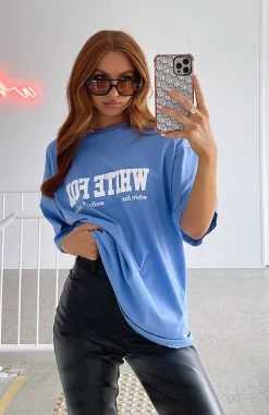 White Fox Boutique AU Classic Vibe Oversized Tee Blue