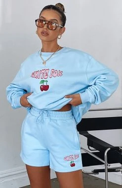 White Fox Boutique AU Keep On Shining Lounge Shorts Sky Blue Clothing