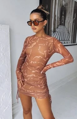 White Fox Boutique AU In Another World Mesh Mini Dress Cappuccino Whirl Print 16 White Fox Boutique AU In Another World Mesh Mini Dress Cappuccino Whirl Print