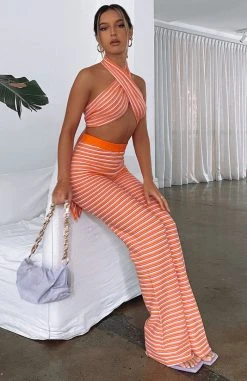 White Fox Boutique AU Warm It Up Pants Orange Stripe Bottoms