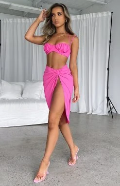 White Fox Boutique AU Bottoms It Girl Midi Skirt Pink