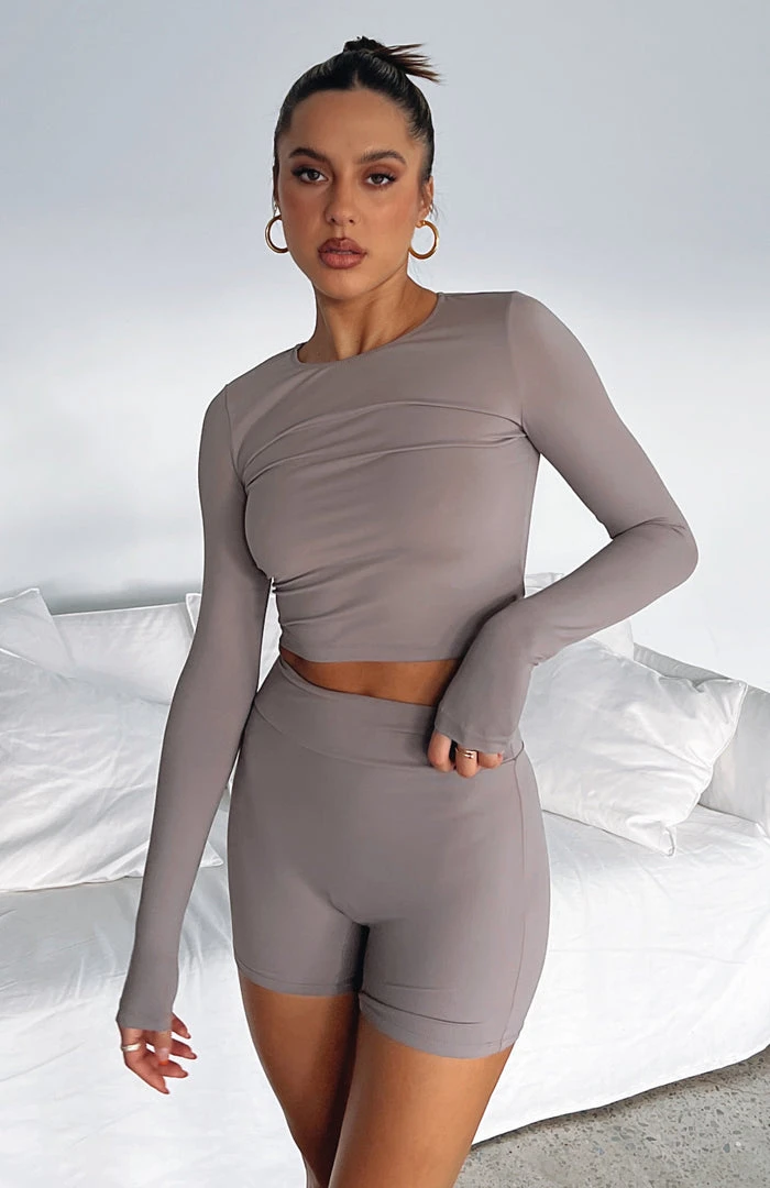 White Fox Boutique AU Keeping Busy Bike Shorts Mocha Clothing