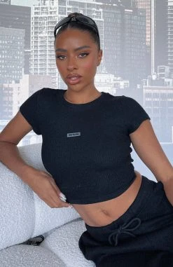 White Fox Boutique AU Clothing I'm Busy Waffle Crop Black