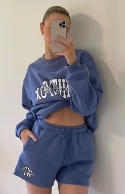 White Fox Boutique AU Clothing Keep It Moving Lounge Shorts Dusty Blue