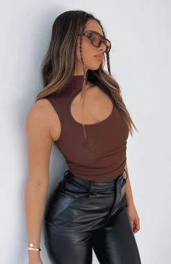 White Fox Boutique AU Keep It Real Mesh Crop Chocolate