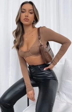 White Fox Boutique AU Life We Made Long Sleeve Crop Mocha Clothing