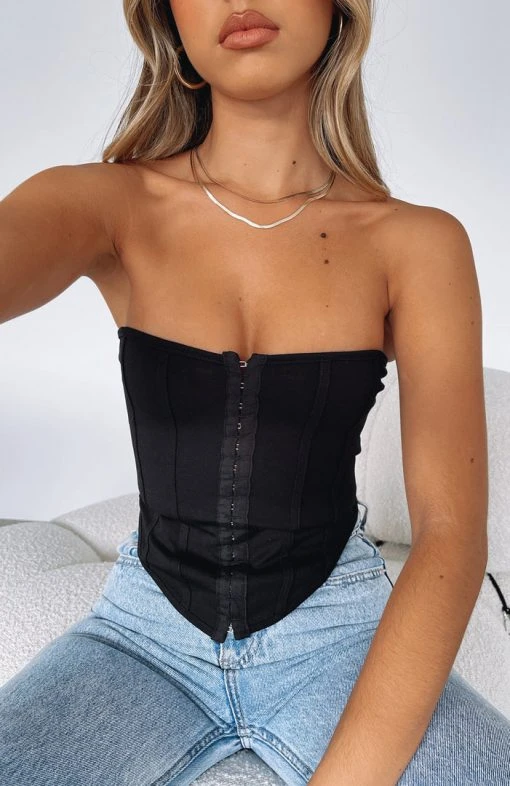 White Fox Boutique AU Like A Diamond Bustier Black Tops