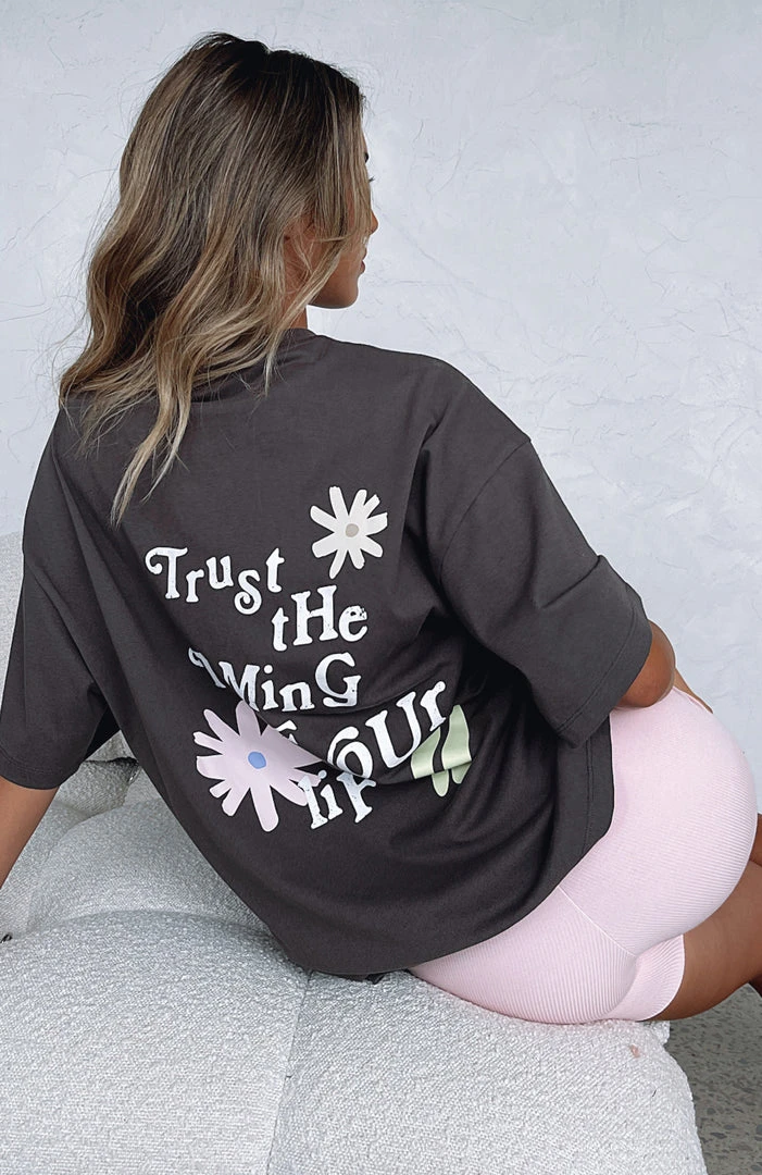 White Fox Boutique AU Live Your Life Oversized Tee Charcoal Clothing