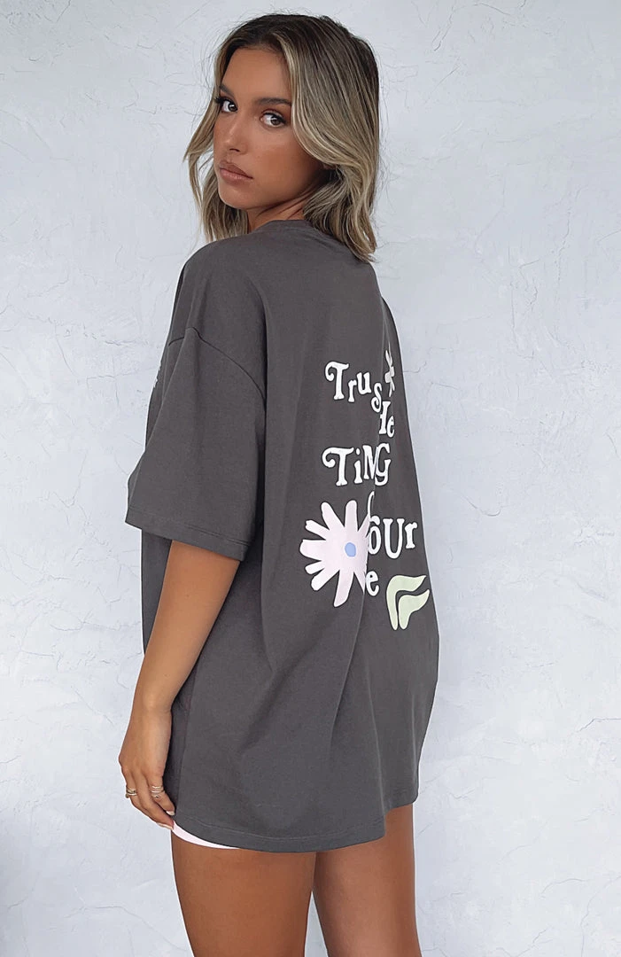White Fox Boutique AU Live Your Life Oversized Tee Charcoal Clothing