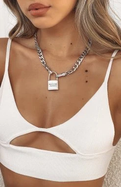 White Fox Boutique AU Locked Up Necklace Silver Restocked