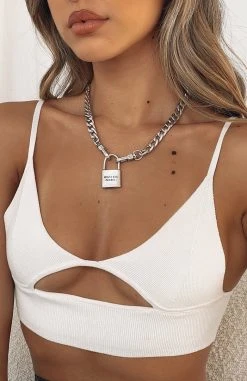 White Fox Boutique AU Locked Up Necklace Silver Restocked