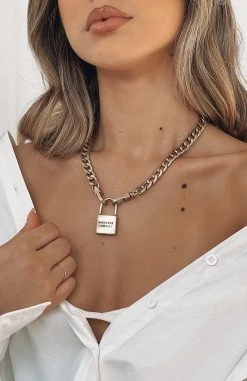 White Fox Boutique AU Locked Up Necklace Gold Restocked