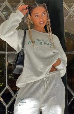 White Fox Boutique AU Athletic Club Sweater Grey Marle Clothing