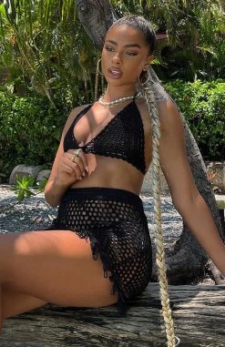 White Fox Boutique AU Clothing Private Island Crochet Set Black