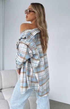 White Fox Boutique AU Clothing Make It Better Plaid Shirt Blue