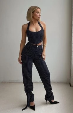 White Fox Boutique AU Run To Me Pants Navy Pinstripe Clothing