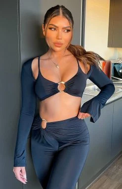 White Fox Boutique AU Gotta Have It Long Sleeve Crop Navy Sale