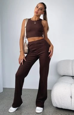 White Fox Boutique AU Night Life Ribbed Pants Dark Chocolate Clothing