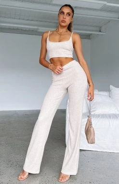 White Fox Boutique AU Clothing Night Life Ribbed Pants Oatmeal