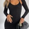 White Fox Boutique AU Not Too Far Long Sleeve Mini Dress Black Clothing