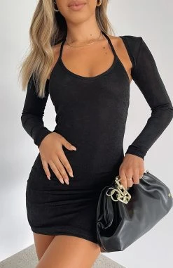 White Fox Boutique AU Not Too Far Long Sleeve Mini Dress Black Clothing