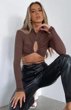 White Fox Boutique AU Tops One Of The Girls Long Sleeve Crop Mocha