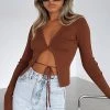 White Fox Boutique AU Opposites Attract Long Sleeve Knit Top Chocolate
