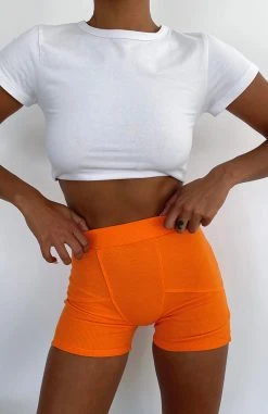 White Fox Boutique AU Clothing Reality Check Ribbed Bike Shorts Orange