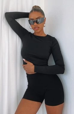 White Fox Boutique AU Reality Check Ribbed Bike Shorts Black Clothing