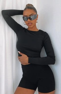 White Fox Boutique AU It Takes Two Long Sleeve Crop Black Clothing