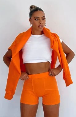 White Fox Boutique AU Clothing Reality Check Ribbed Bike Shorts Orange