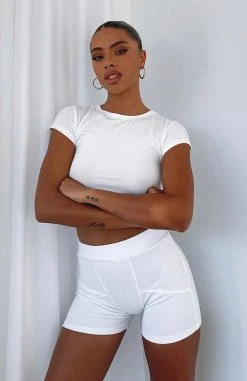 White Fox Boutique AU Reality Check Ribbed Bike Shorts White Clothing