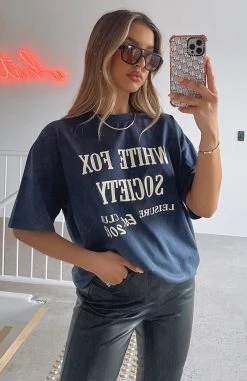 White Fox Boutique AU Stay Focused Tee Navy