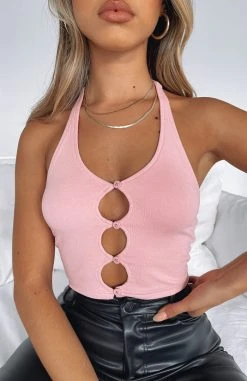 White Fox Boutique AU Straight To The Point Crop Dusty Pink Tops