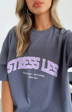 White Fox Boutique AU Stress Less Oversized Tee Steel Clothing