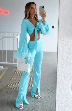White Fox Boutique AU Clothing Don't Get It Twisted Pants Aqua