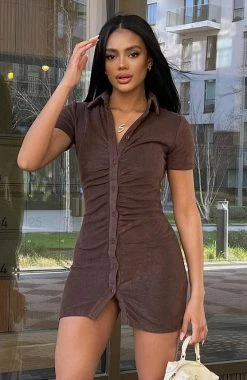 White Fox Boutique AU Island Escape Terry Mini Dress Chocolate Clothing