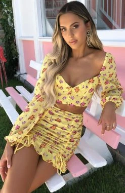 White Fox Boutique AU Blossom Mini Skirt Yellow Dahlia Bottoms