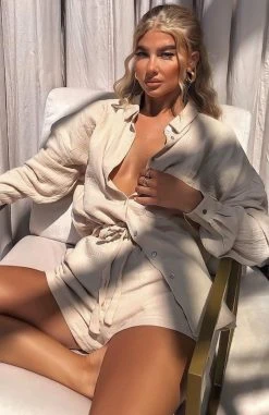 White Fox Boutique AU Clothing Stay In Touch Shirt Oatmeal